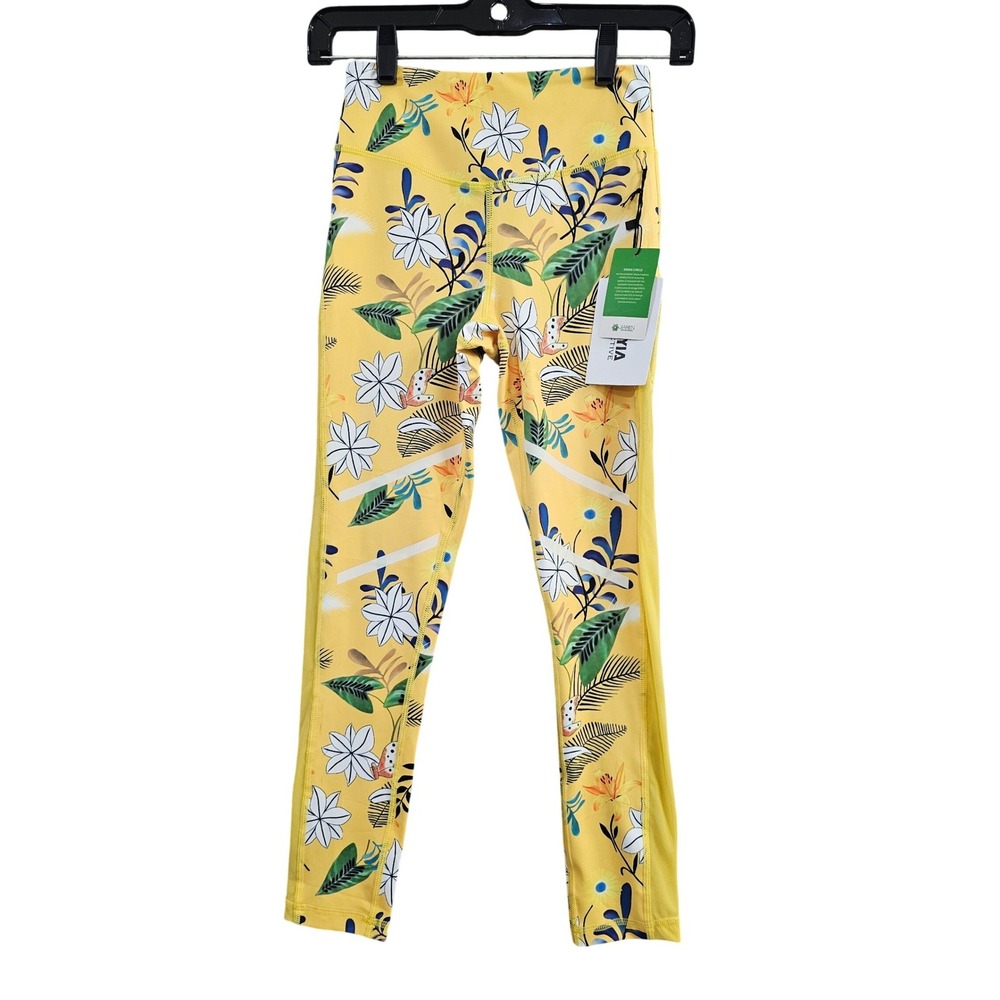 Zyia Floral Reflective Light n Tight Hi-Rise 7/8 24" Leggings Womens 2 Yellow Nw